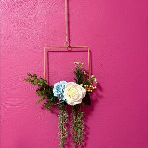 Elegant Floral Wall Accent with Gold Frame Blue and White